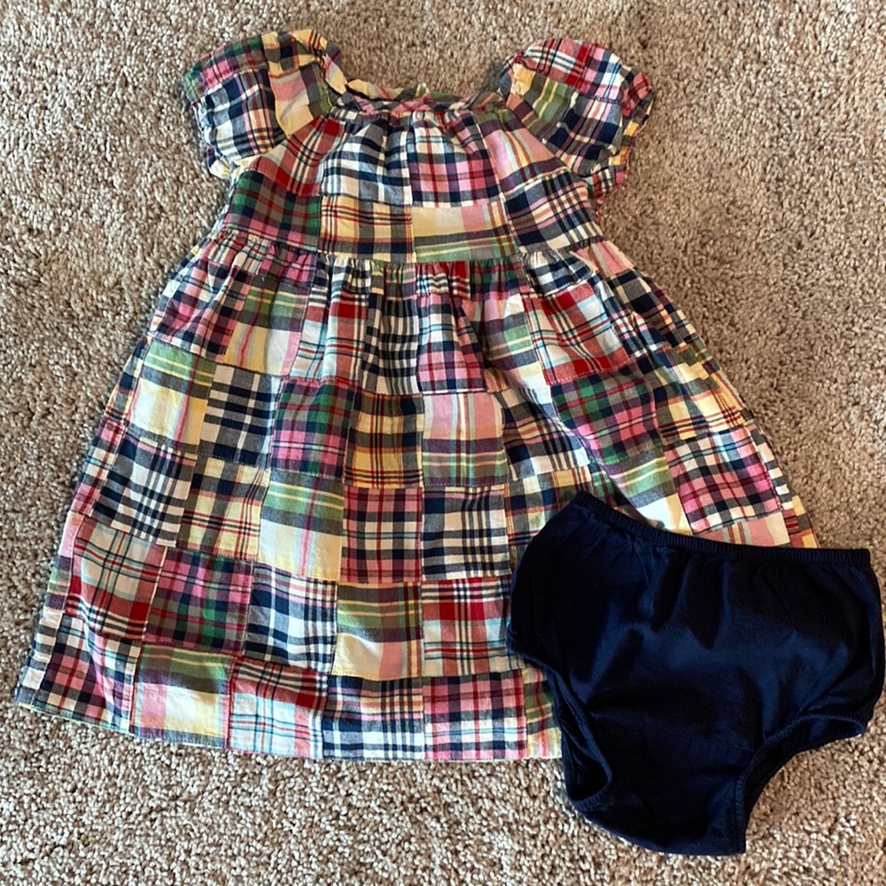 BabyGap Patchwork Plaid Puff-Sleeve Dress with Bloomers Size 18-24 Months